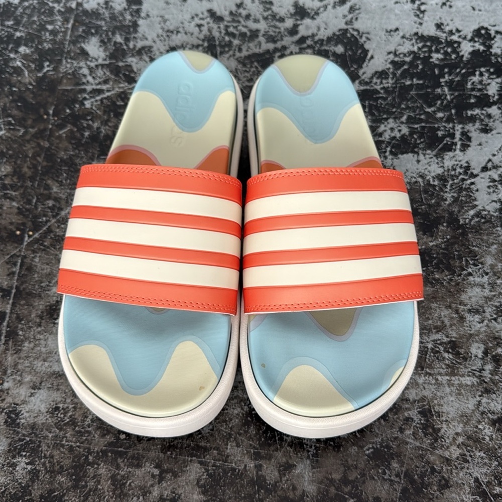 Unisex Adidas Orange/White/Blue Adilette Platform Slide Sandal Size 9 (M) 11 (W)